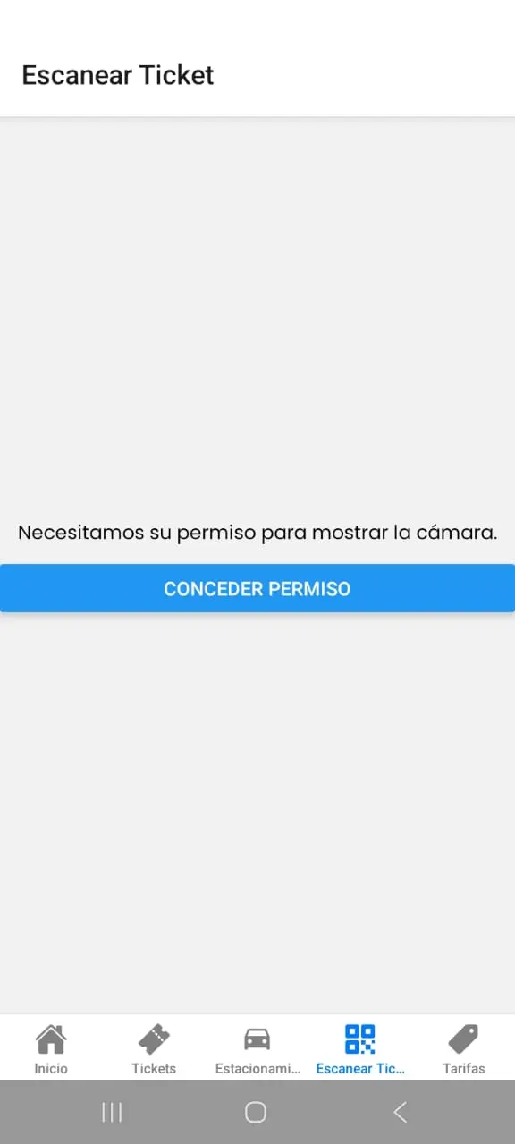 Solicitud de permiso para usar la cámara (escaneo de tickets/boletos QR)